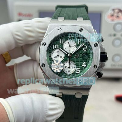 Swiss Clone OMF Audemars Piguet Royal Oak Offshore 26238 Green Face Rubber Strap Watch 
